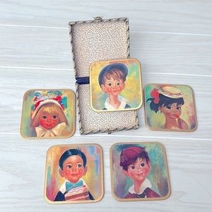 Vintage 🥤Coaster Set of 5 WIN-EL-WARE Whimsical Kids Made in England With Box